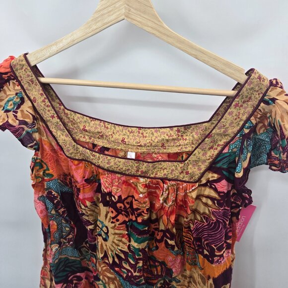 Xhilaration 2007 Y2K Boho Flutter Sleeve 100% Cotton Blouse Size Large - Picture 6 of 14